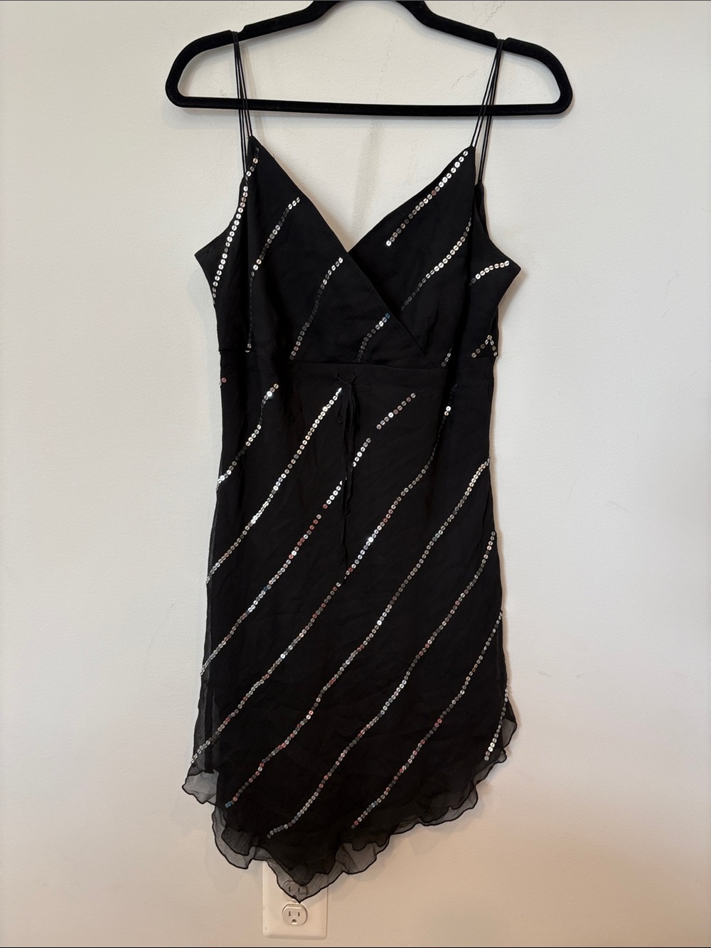 vintage Y2K SILK Black Sequin Slip Mini Dress